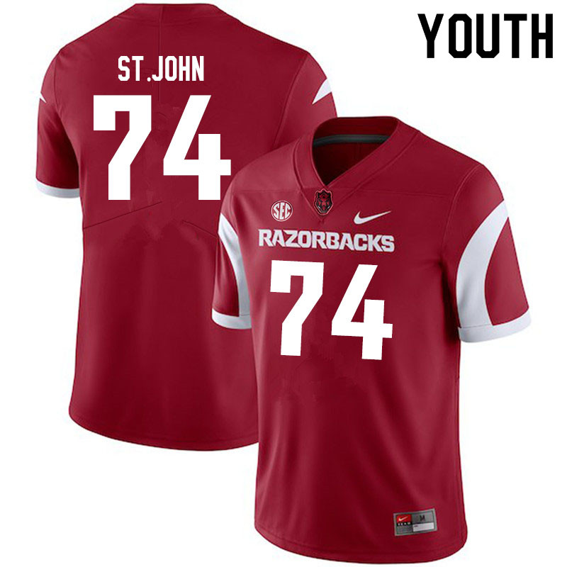 Youth #74 Jalen St.John Arkansas Razorbacks College Football Jerseys Sale-Cardinal